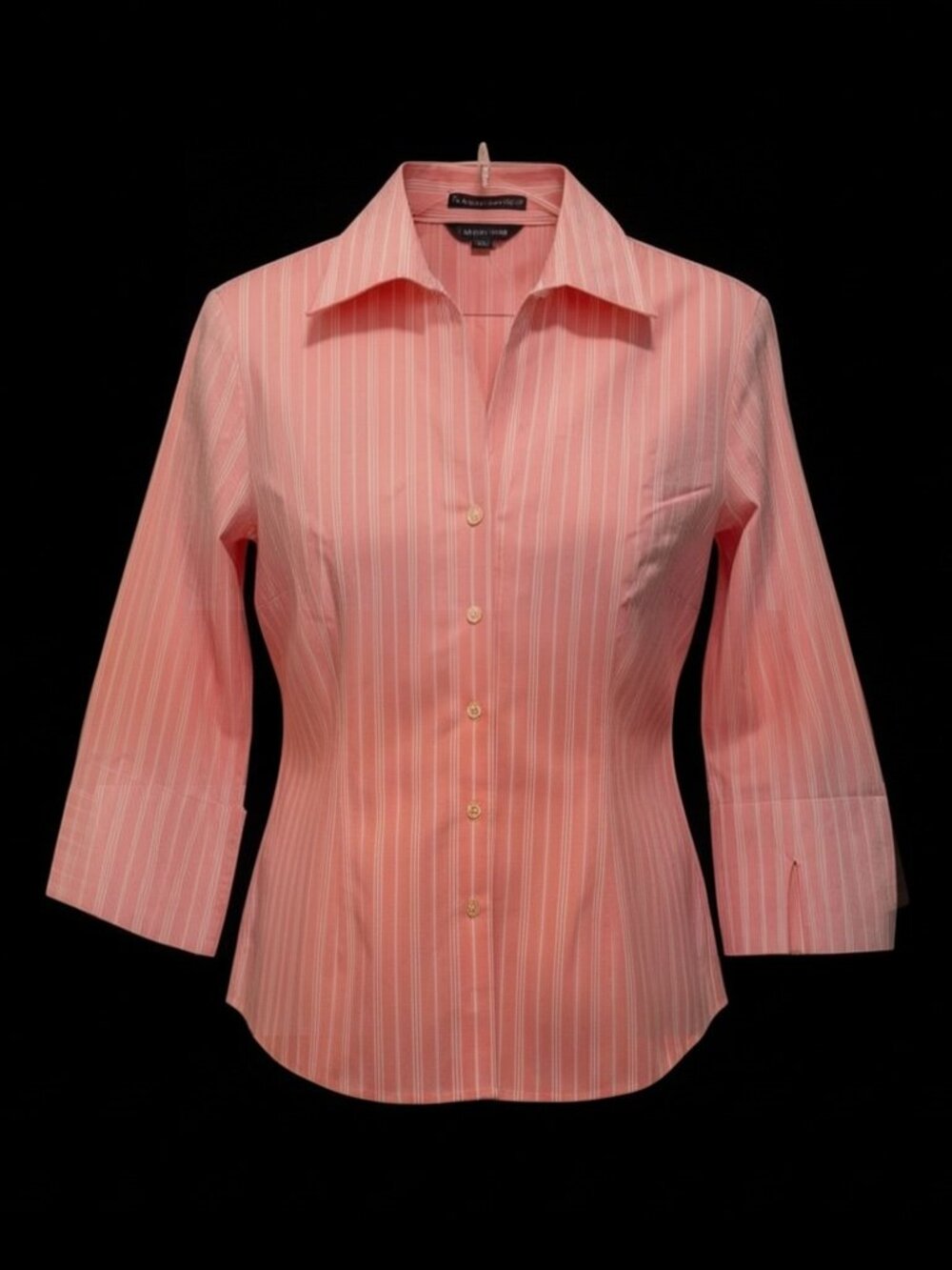 NWOT, Lands'End, Women's Pink and White Striped No-Iron Button-Up Shirt Size 10P